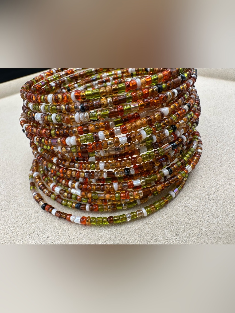 Boho Earth Tone Fall Seed Bead Multi Strand Memory Wire Cuff Wrap Bracelet - Picture 2 of 6